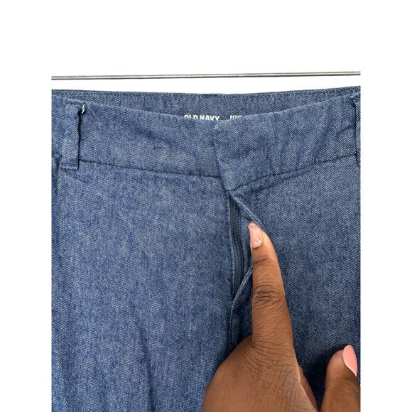Old Navy Blue Denim Linen Blend Mid-Rise Side-Stripe Ankle Dress Pants Size 12 - Picture 8 of 16